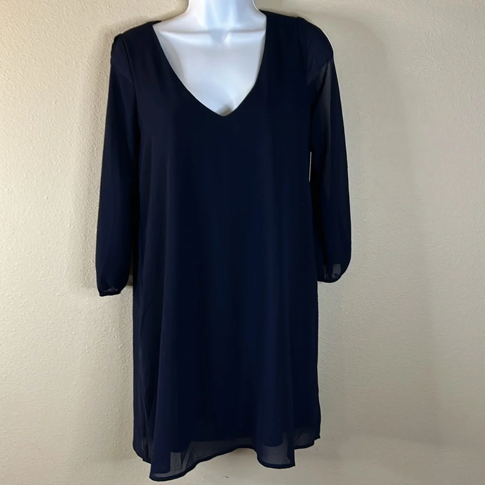 NWT Lulu’s | Shifting Dears Long Sleeve Dress Navy Blue XS - Picture 4 of 11